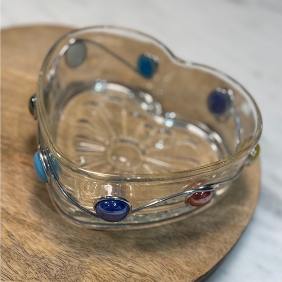 Clear Glass Colorful Beaded And Wire Wrapped Art App Dish Candy or Nuts. - Picture 2 of 6